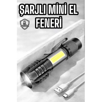 Nevamel® El Feneri Led USB Şarjlı Zoom Mini Led Işık Acil Durum Feneri