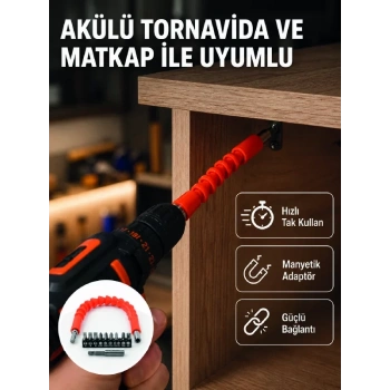 Nevamel® Esnek Bits Uç Seti 12 Parça Manyetik Adaptörlü Matkap Tornavida Aksesuarı