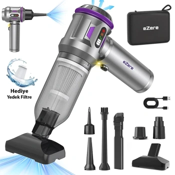 Nevamel® EZERE 17000pa Güçlü Dijital Göstergeli Vakumlu Kablosuz Üflemeli Mini Araç Süpürgesi-(5775)