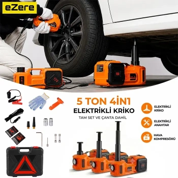 Nevamel® EZERE PowerLift Pro 5 Ton Çok Fonksiyonlu Elektrikli Hidrolik Kriko Lift Kaldırma / Kompresör / Bijon Sökme / LED Işık-(5775)