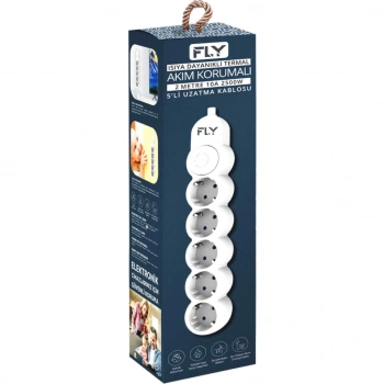 Nevamel® FLY 3394-01 5 Soket Akım Korumalı Priz 2.1A Anahtarlı 2Mt Kablo (Beyaz)(1923)