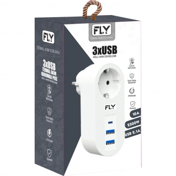 Nevamel® FLY 3400-01 1 Soket 2 USB 1 Type-C Akım Korumalı Priz 2.1A (Beyaz)(1923)