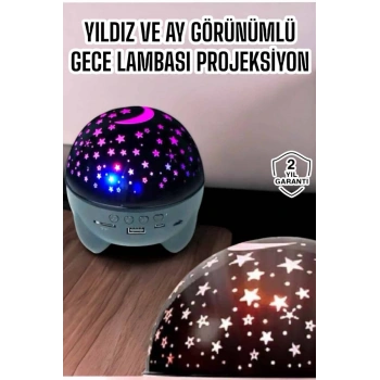 Nevamel® Gece Lambası Projeksiyon Görünümlü Şarjlı Yıldızlı Yuvarlak