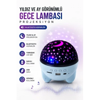 Nevamel® Gökyüzü Temalı Bluetooth Ve Hoparlörlü Şarjlı Çocuk Gece Lambası