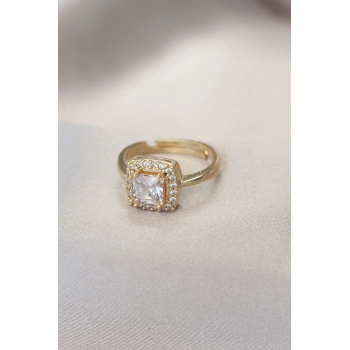 Nevamel® Gold Baget ve Zirkon Taşlı Kare Yüzük 5886