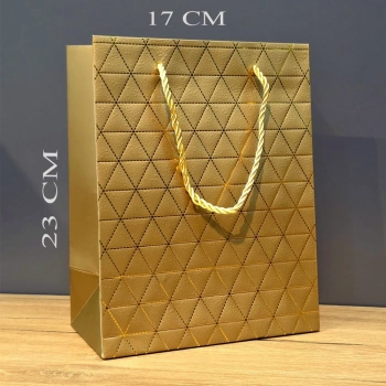 Nevamel® Gold Geometrik Desenli Orta Boy Karton Hediye Çantası