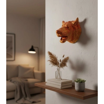 Nevamel® Gold Renk 3D Kurt Başı Duvar Dekoru