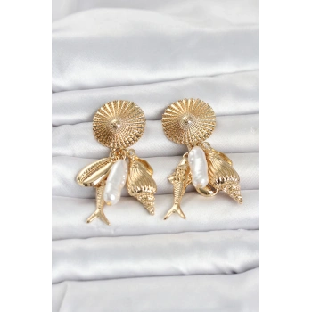 Nevamel® Gold Renk Deniz Temalı Vintage Kadın Küpe 5886