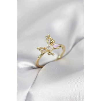 Nevamel® Gold Renk Kelebek Model Zirkon Taşlı Kadın Yüzük 5886