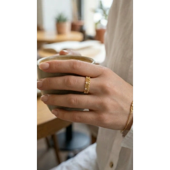 Nevamel® Gold Renk Motif Desenli Zirkon Taşlı Kadın Yüzük 5886