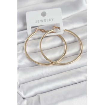 Nevamel® Gold Renk Pirinç Köşeli Kenar Halka 54 mm Kadın Küpe 5886