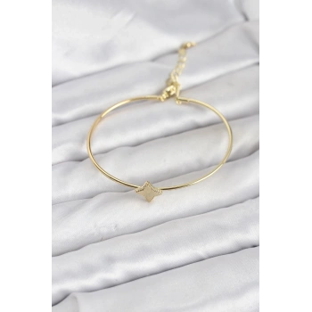 Nevamel® Gold Renk Pirinç Köşeli Yonca Model Kadın Bileklik 5886