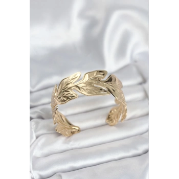 Nevamel® Gold Renk Pirinç Levha Yaprak Model Kadın Bileklik 5886