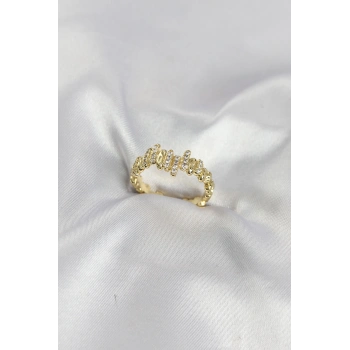 Nevamel® Gold Renk Pirinç Ritim Model Zirkon Taşlı Kadın Yüzük 5886