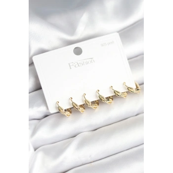 Nevamel® Gold Renk Pirinç Sarmal Model 925 Ayar Gümüş Çivili Kadın Küpe Seti 5886