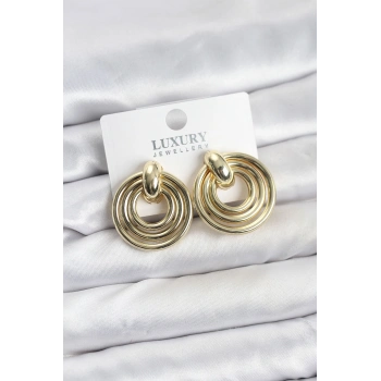 Nevamel® Gold Renk Pirinç Vintage Kadın Küpe 5886