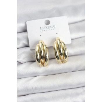 Nevamel® Gold Renk Pirinç Yarım Halka Model Kadın Küpe 5886