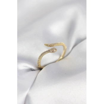 Nevamel® Gold Renk Yılan Model Zirkon Taşlı Kadın Yüzük 5886