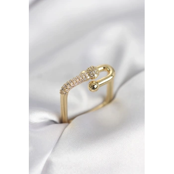 Nevamel® Gold Renk Zirkon Taşlı Tifani Model Kare Kadın Yüzük 5886