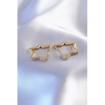 Nevamel® Gold Renk Zirkon Taşlı Yıldız Model Kadın Küpe 5886
