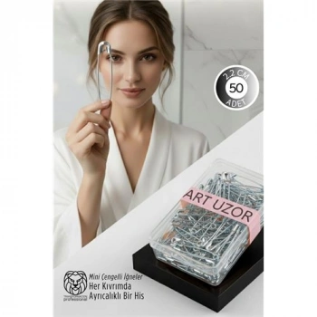 Nevamel® Gümüş Mini Çengelli İğne Seti 50 Adet - 2.2 cm Paslanmaz Metal Tasarım Hobi ve Terzi Aksesuarı