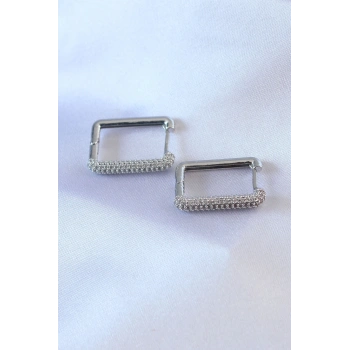 Nevamel® Gümüş Renk Kare Model Zirkon Taşlı Pirinç Kadın Küpe 5886