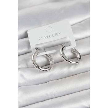 Nevamel® Gümüş Renk Pirinç Halka 25 mm Kadın Küpe 5886