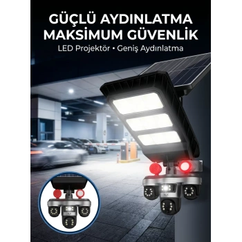 Nevamel® Güneş Enerjili Kablosuz Dış Mekan Güvenlik Kamerası Gece Görüşlü LED Projektörlü