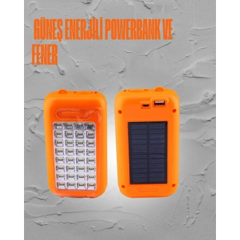 Nevamel Güneş Enerjili LED Powerbank Işıldak – 10000 mAh Su Geçirmez 32 LED Taşınabilir Tasarım