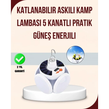 Nevamel Güneş Enerjili USB Şarj Edilebilir 5 Modlu Katlanabilir LED Kamp Işığı
