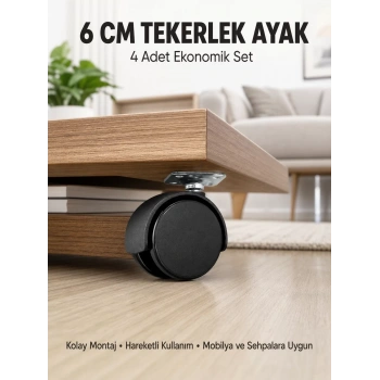 Nevamel® Halı ve Beton Uyumlu Kilitsiz Mobilya Tekerleği 4’lü