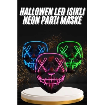 Nevamel Hallowen Parti Maskesi Neon Led Işıklı Maske 3 Modlu Cadılar Bayramı Maskesi