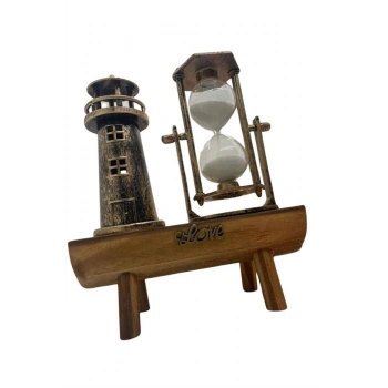 Nevamel Hediyelik Eşya Retro Ahşap Deniz Feneri Kum Saati Biblo