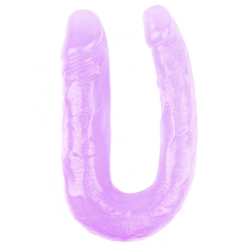 Nevamel® Hi-Rubber Şeffaf Jel Çift Taraflı Eğik Dildo - 17Cm Mor