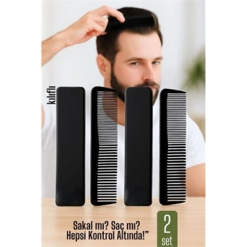 Nevamel® HSNET 2 li Kılıflı Cep Tarağı – 14 x 3 cm | Kompakt Şık ve Taşınabilir Erkek Bakım Tarağı