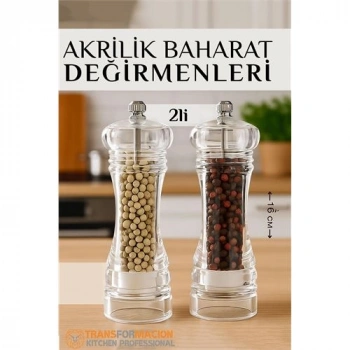 Nevamel® HSNET Baharat Öğütücü - Baharat Karabiber Tuz Değirmeni Ahşap Akrilik Kristal 2 li SET