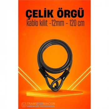 Nevamel® HSNET Çelik Örgü Kablo Kilit 12mm 120 cm Bisiklet Kilidi Motosiklet Kilidi Eşya Garaj Kilidi