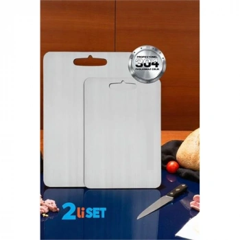 Nevamel® HSNET Kesim Tahtası - Profesyonel 304 Paslanmaz Çelik Doğrama Tahtası 2 Lİ SET