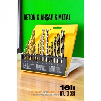 Nevamel® HSNET Matkap Ucu Seti- Beton Metal Ahşap Matkap Ucu Drill Bits Set 16 lı SET