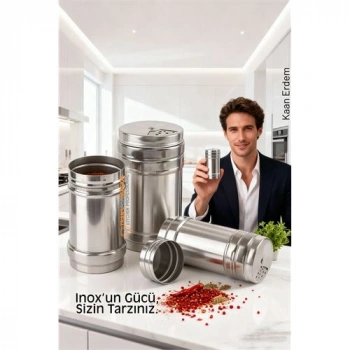 Nevamel® Inox 3’lü Baharatlık Seti - Ayarlanabilir Başlıklı Gurme Serisi 304 Paslanmaz Çelik