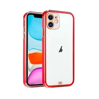 Nevamel iPhone 12 6.1inç Gold Çerçeve Kamera Korumalı Silikon Bumper Kılıf-(5775)