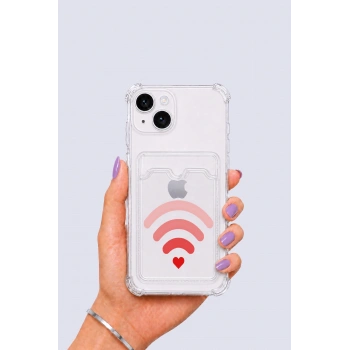 Nevamel® iPhone 14 Kartlıklı Aşk Sinyali Desenli Kılıf