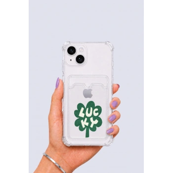 Nevamel® iPhone 14 Kartlıklı Lucky Yonca Desenli Kılıf