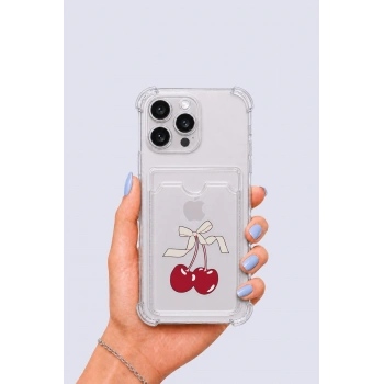 Nevamel® iPhone 14 Pro Max Kartlıklı Kiraz Desenli Kılıf