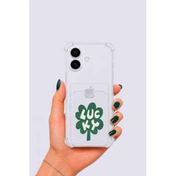 Nevamel® iPhone 16 Kartlıklı Lucky Yonca Desenli Kılıf