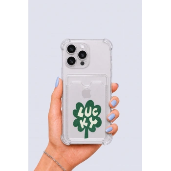 Nevamel® iPhone 16 Pro Max Kartlıklı Lucky Yonca Desenli Kılıf