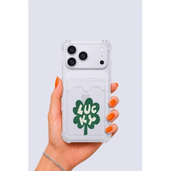 Nevamel® iPhone 17 Pro Max Kartlıklı Lucky Yonca Desenli Kılıf