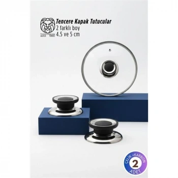 Nevamel® Isadora Serisi 2’li Paslanmaz Çelik Lüks Tencere Kapağı Tutucu Seti - 4.5 - 5 cm Universal