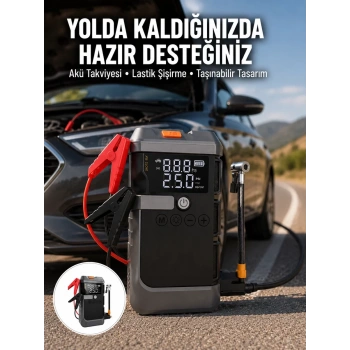 Nevamel® Işıklı Hava Kompresörlü Taşınabilir Akü Takviye Ünitesi Yeni Nesil