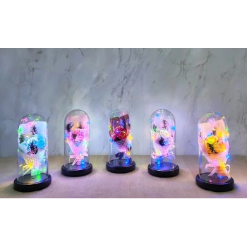 Nevamel® Işıklı Müzikli Fanus içinde Gül Buketi